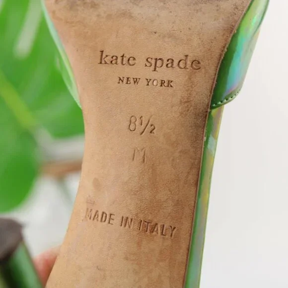 Kate Spade Womens Sandal Size 8.5 Shimmer Green Patent Slide Mule Heel Italy - Picture 12 of 12